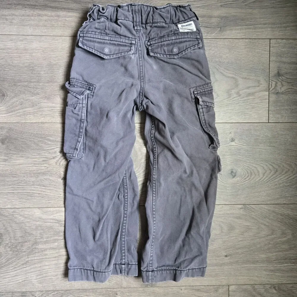 OshKosh BGosh Boys Size 4 Gray Canvas Cargo Pants Adjustable Waist Utility Play